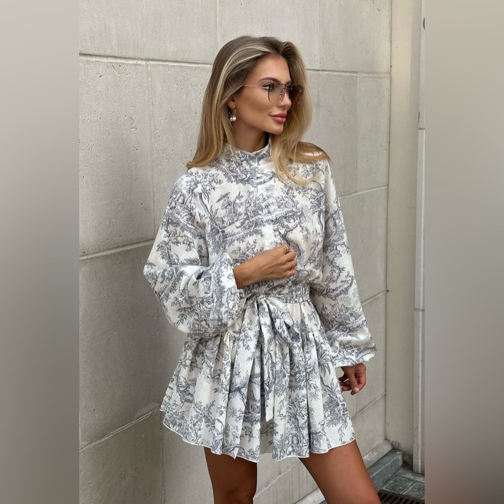 Chic Long Sleeve Patterned Dress